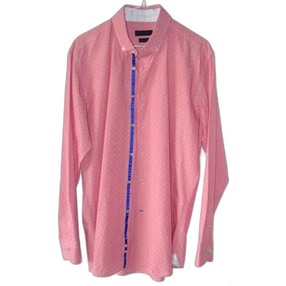 Andrew Fezza Men Cotton Shirt 17.5 - 34/35 Pink Long Sleeve Slim Fit Button Up - Picture 3 of 5